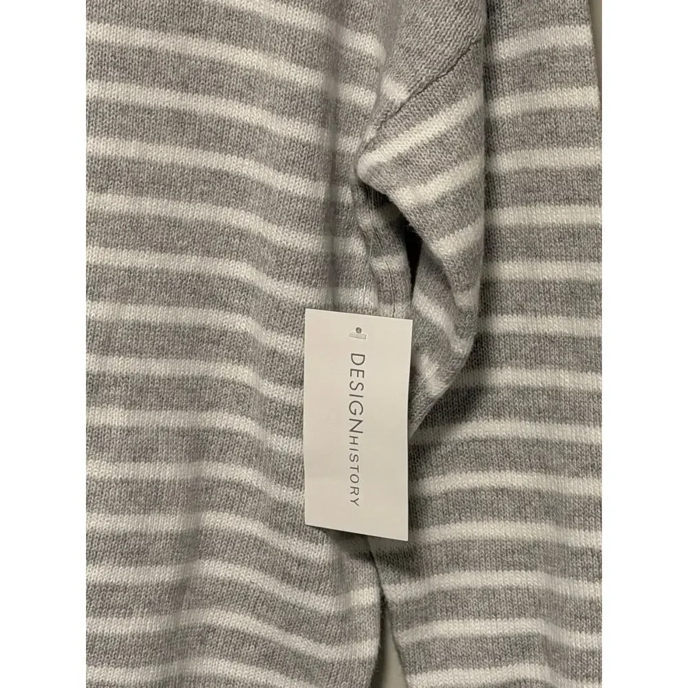 Design History Gray White Striped Knit Hoodie Sweater Pullover Size S NWT 023